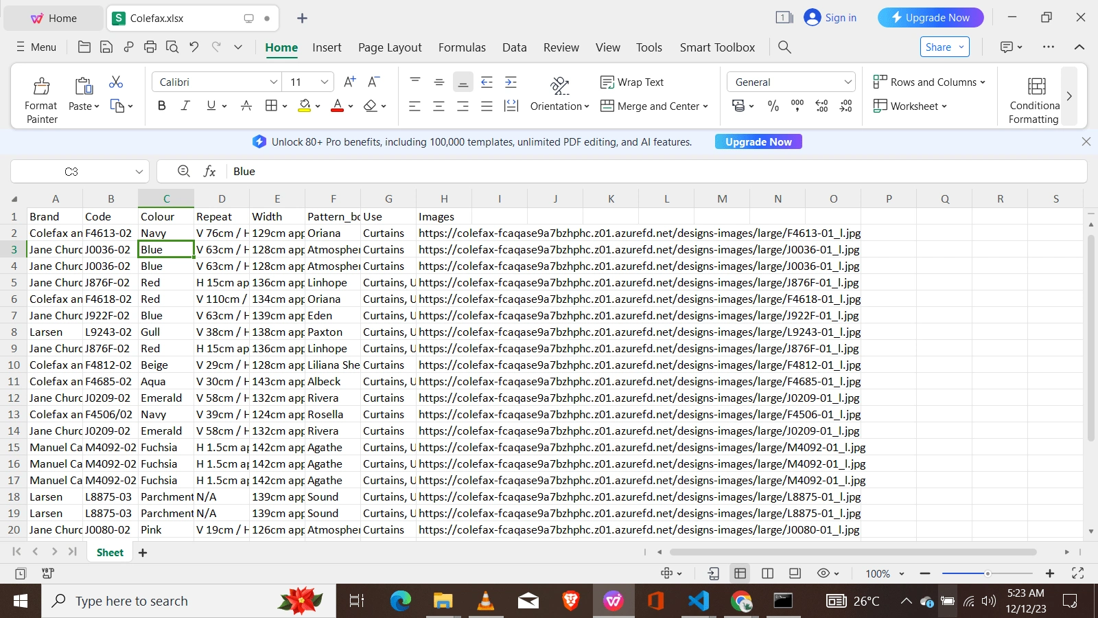 excel result of scraped & transformed data