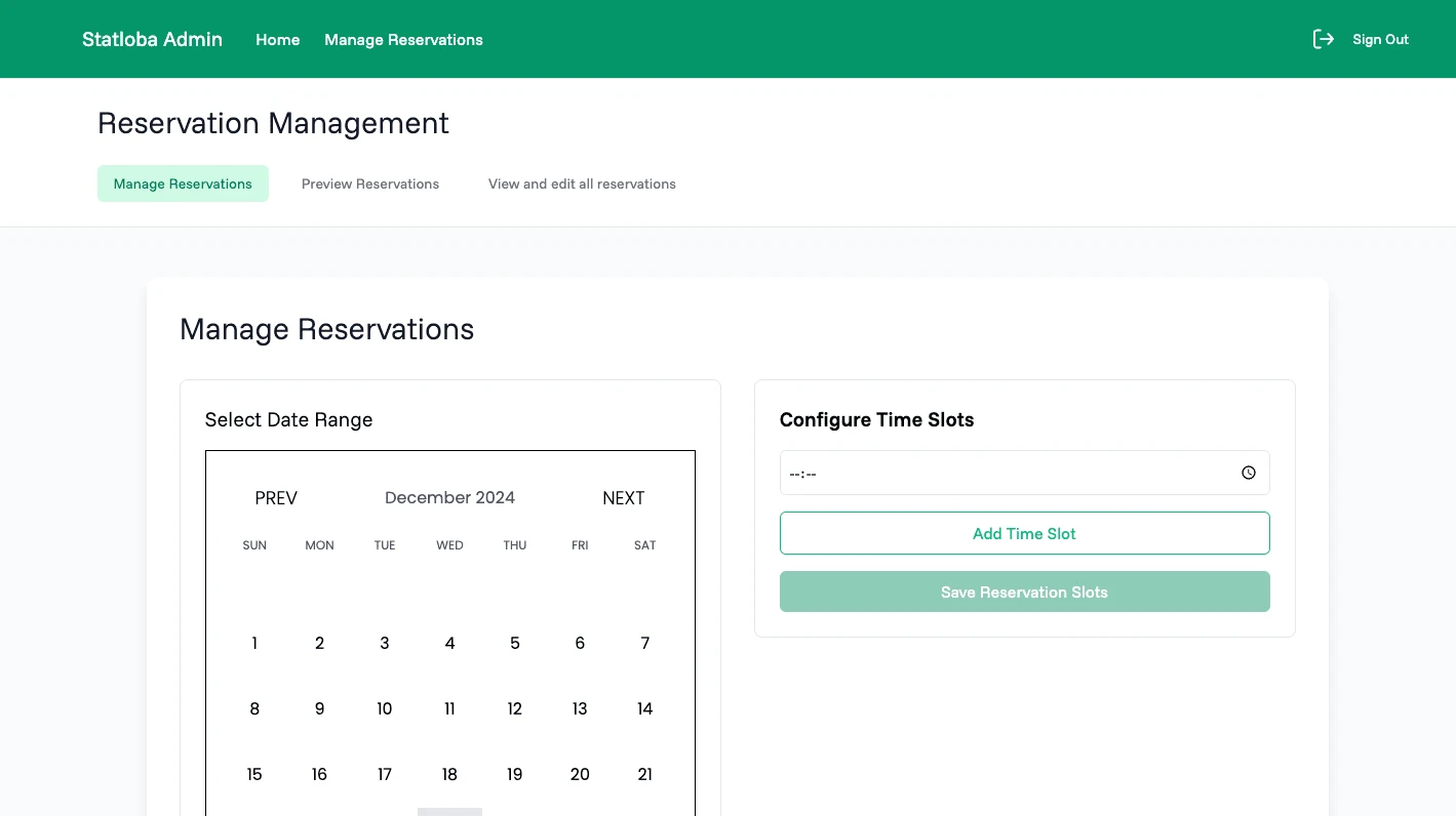 Statloba - Admin side Reservation management