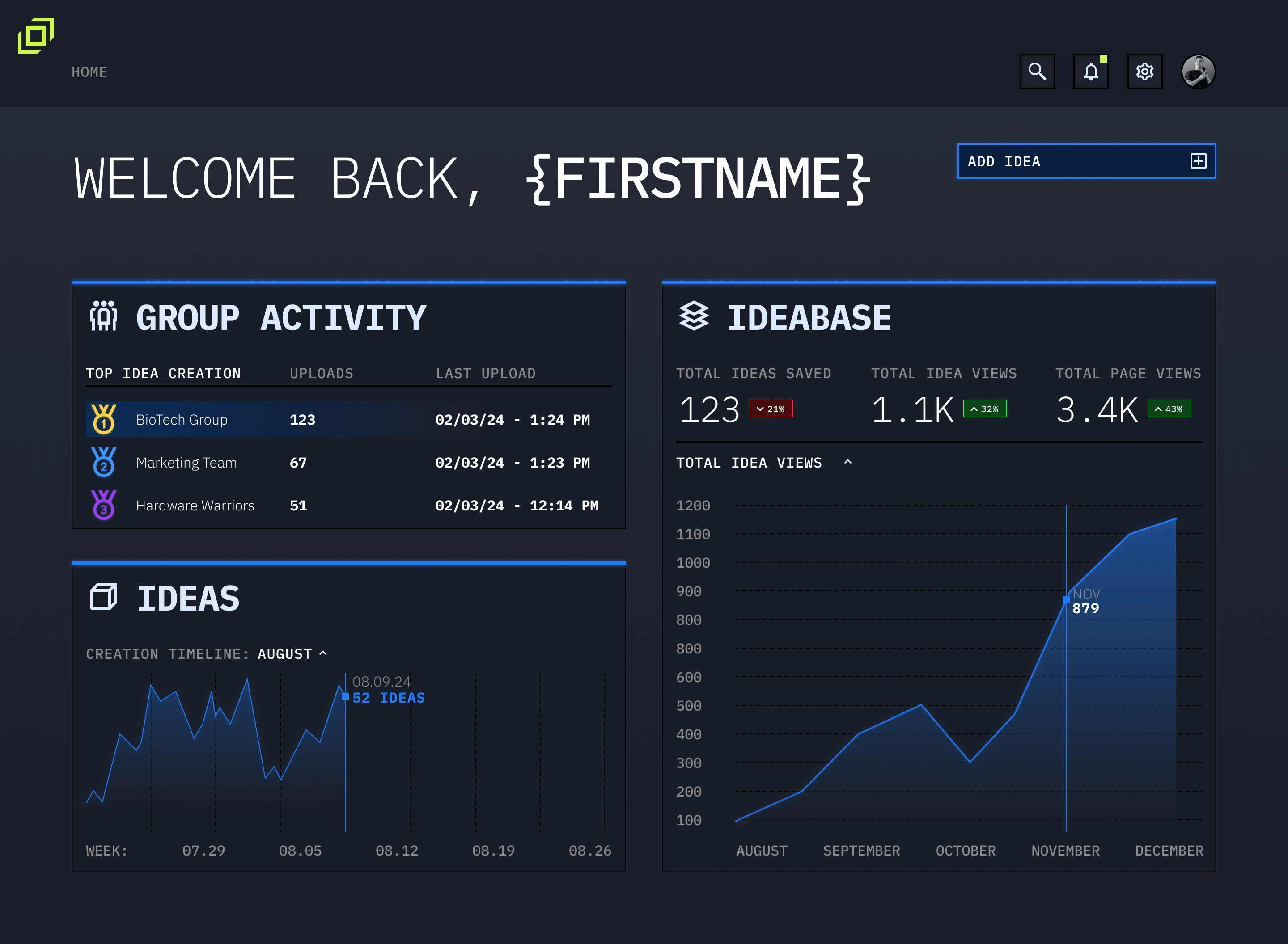 home dashboard design