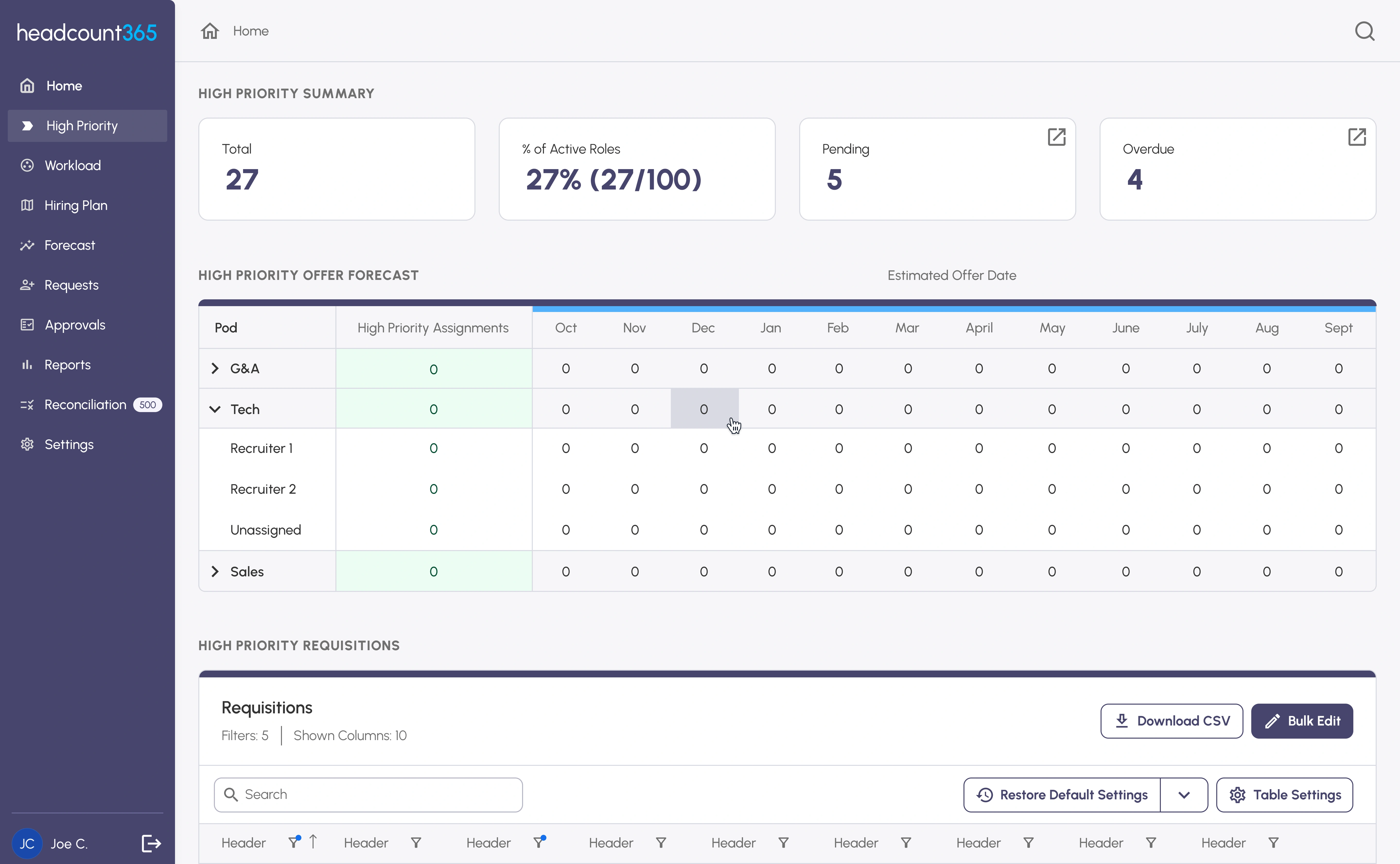 Updated features with a new table layout to improve UX.