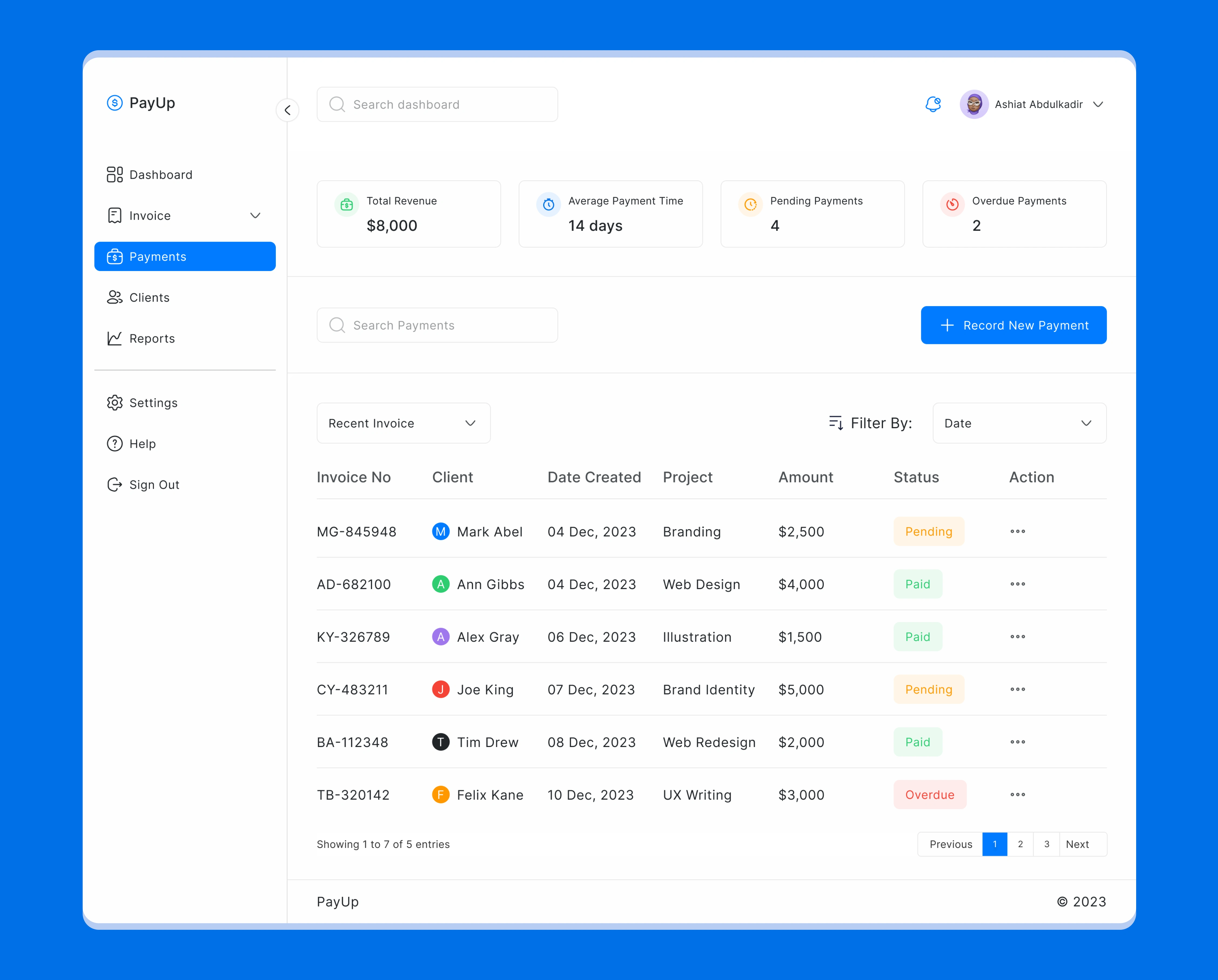 Payment dashboard