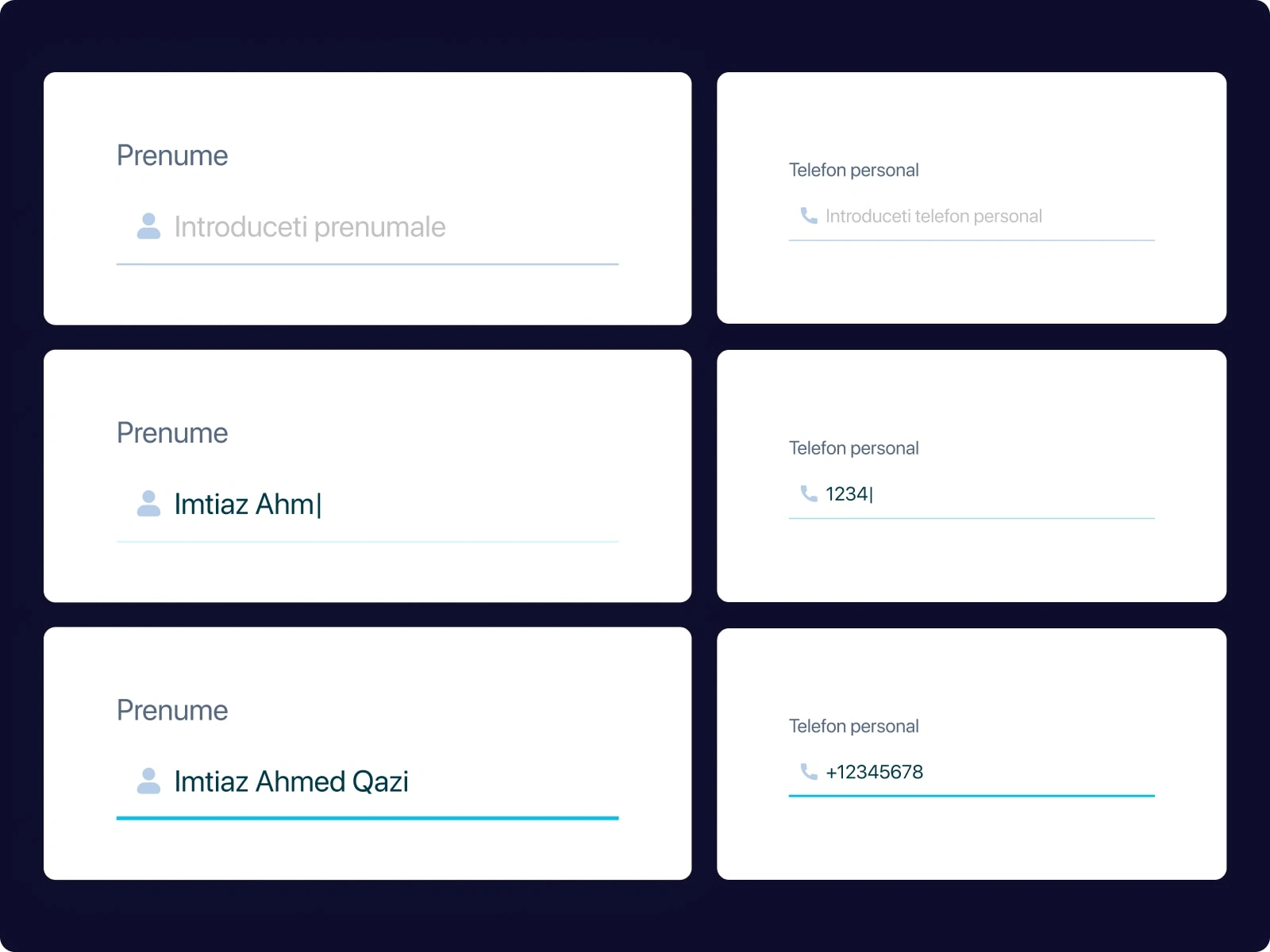 Empty, While Typing (hover) and Filled stats - Detailed View