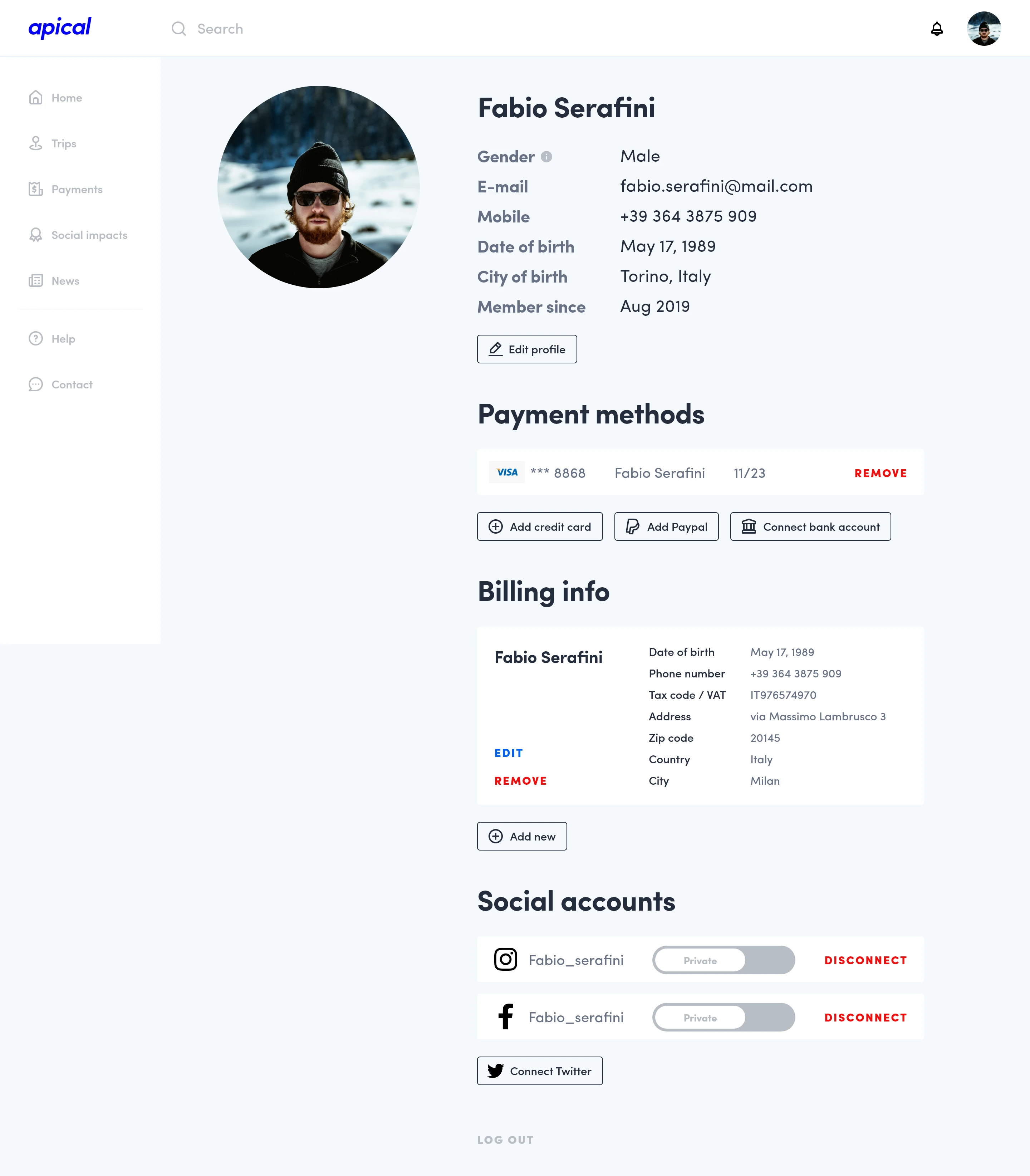 Account page