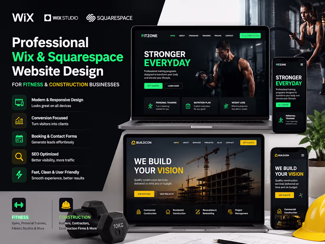 Cover image for Custom Wix  Website Design for Fitness & Construction Businesses