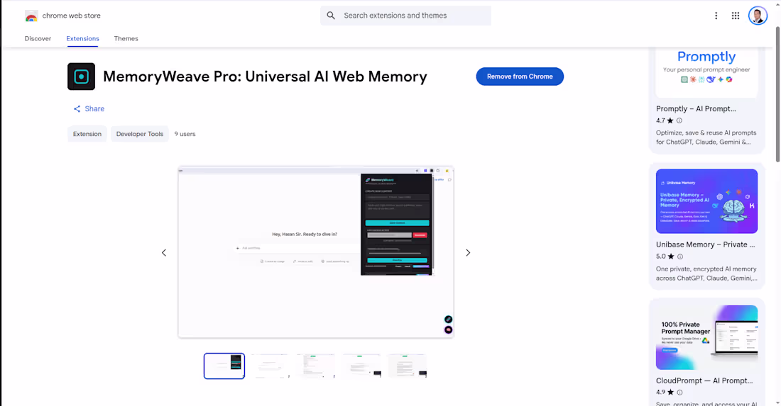 Cover image for MemoryWeave Pro: Universal AI Web