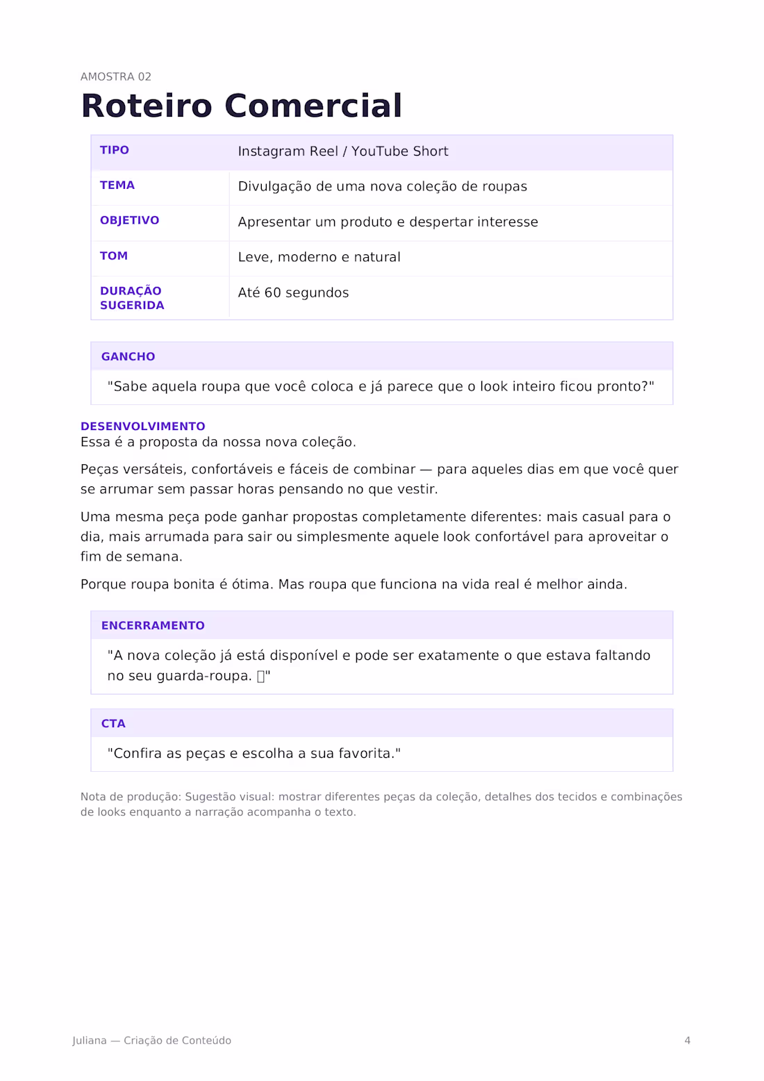 Cover image for Short-form commercial script sample in