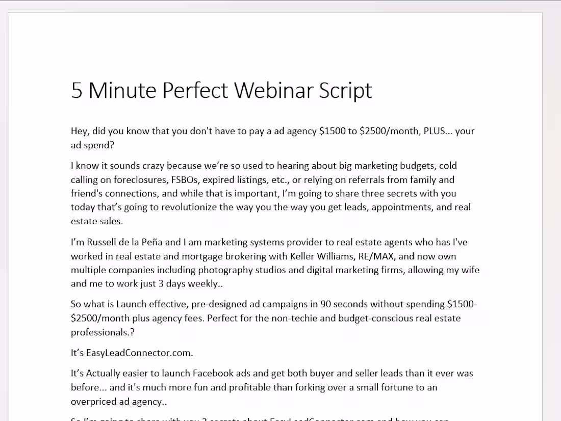 Cover image for 5-Minute Perfect Webinar Script VSL
