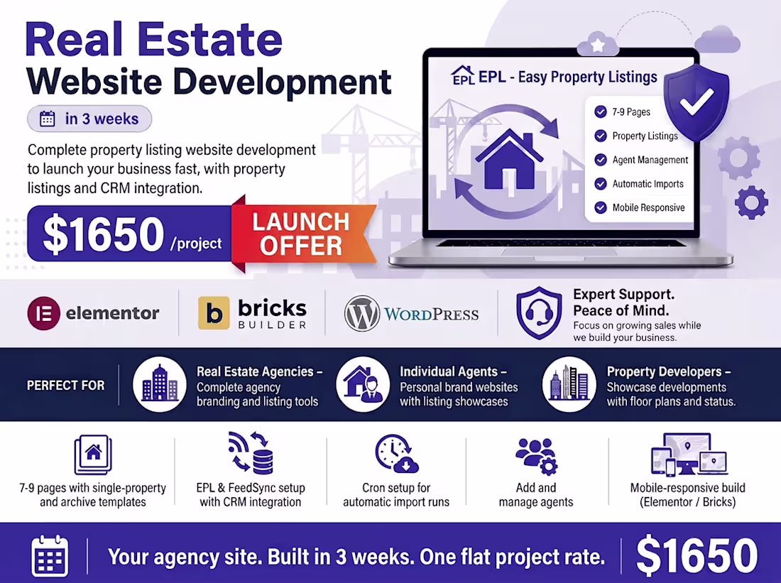Cover image for WordPress Real Estate Website Development | Launch Offer- $1,650