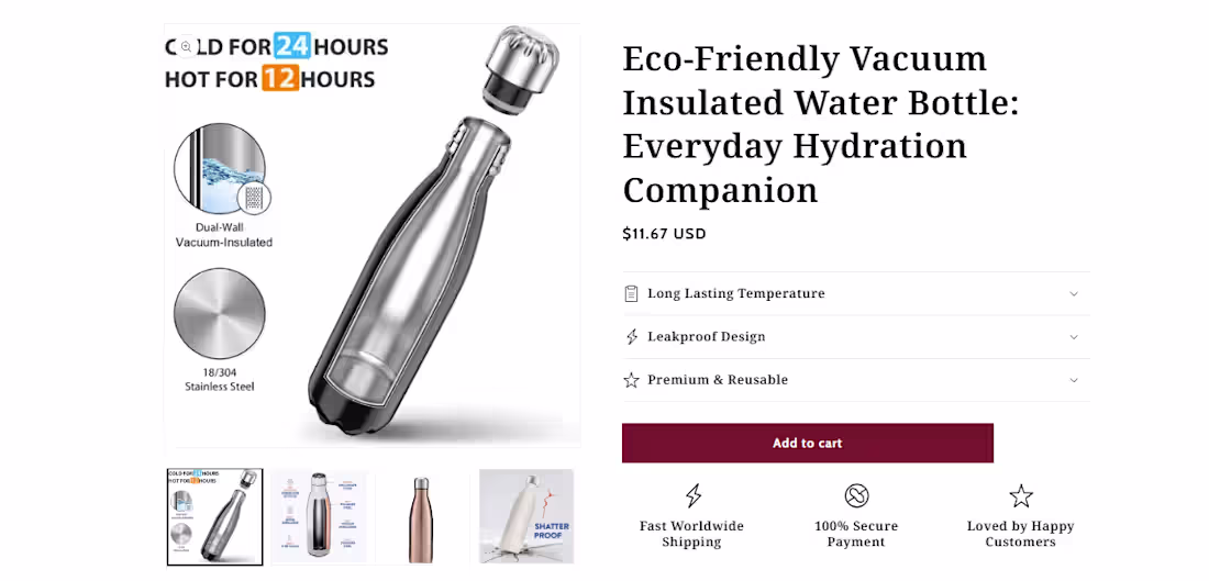 Cover image for Stainless Steel Bottle Product Page: