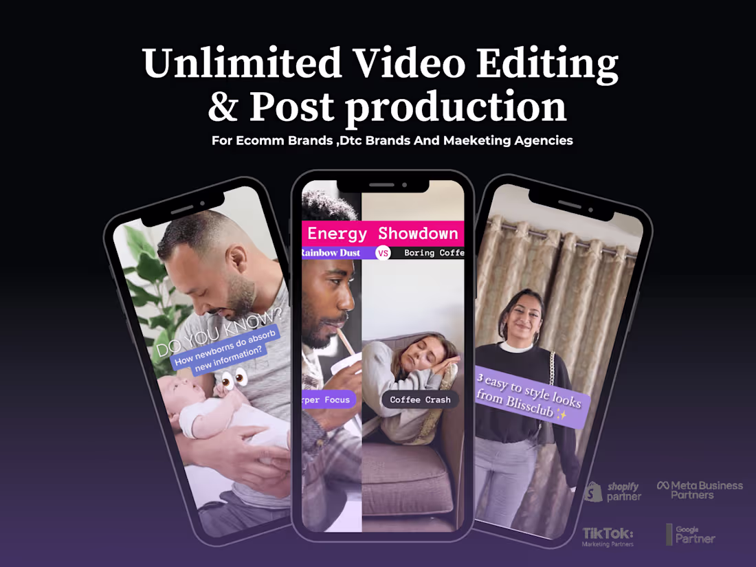 Cover image for Unlimited video editing and post production for Ecomm brands