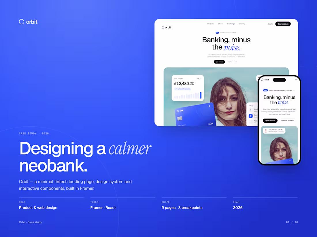 Cover image for Orbit — Minimal Fintech Landing Page for Framer