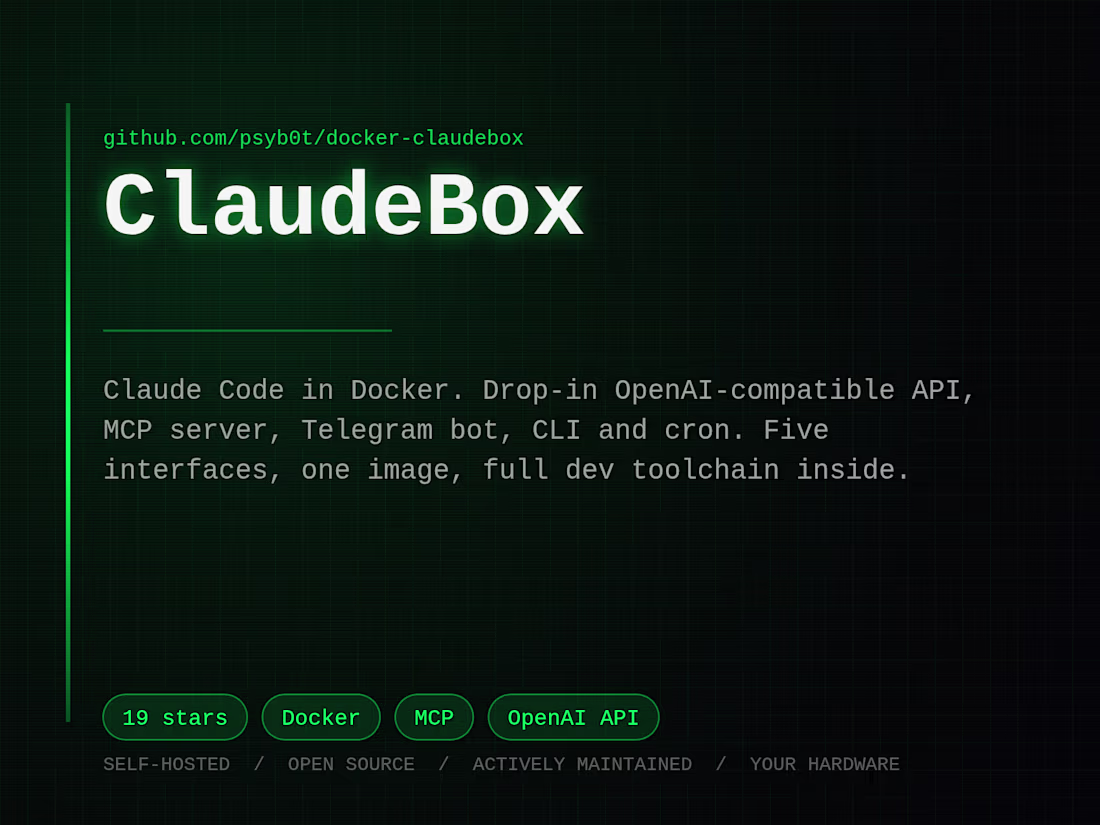 Cover image for ClaudeBox - Claude Code in Docker, API + MCP + Bot
