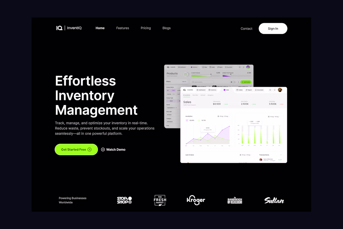 Cover image for Landing screen of Inventory Management app Owle Studio