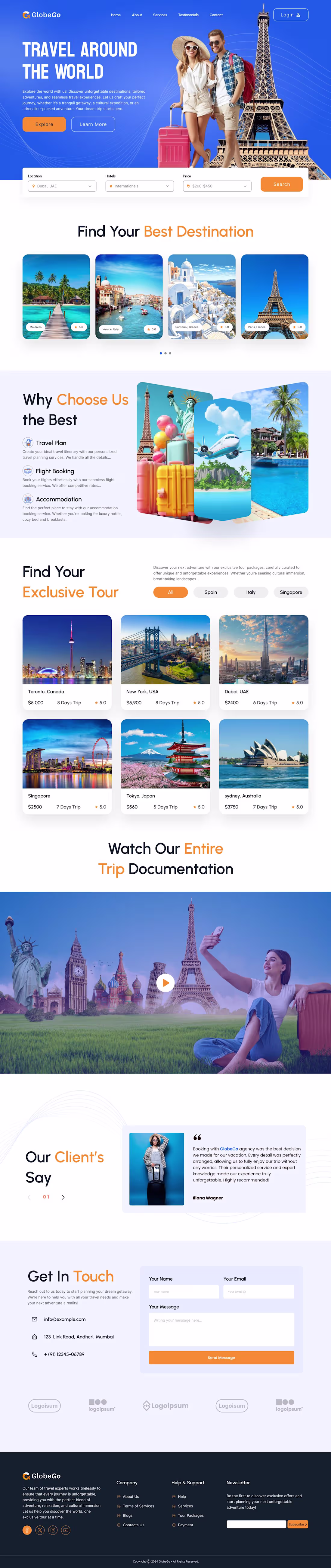 Cover image for GlobeGo - Travel Agency Website | UI Design