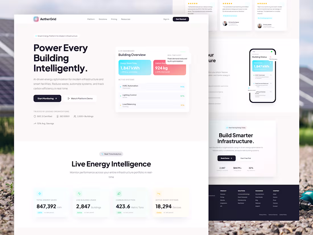 Cover image for AetherGrid SaaS Landing Page Design