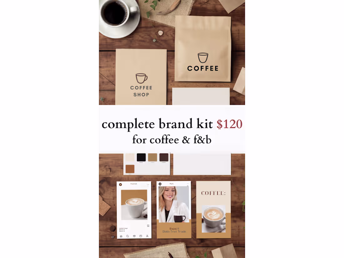 Cover image for Complete Coffee & F&B Brand Kit - Logo+Packaging + Social Media.