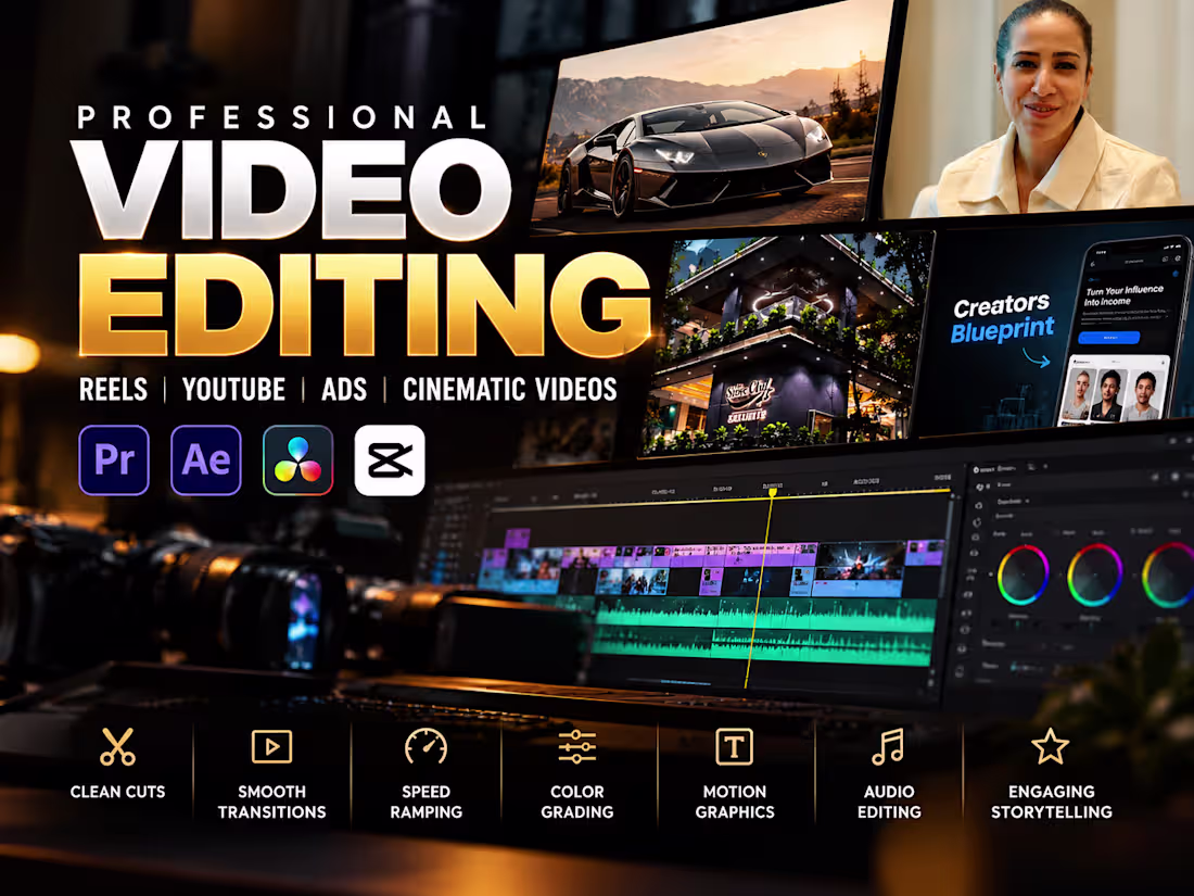Cover image for Professional Video Editing | Reels, Ads & Cinematic Videos
