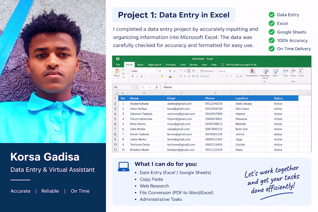 Cover image for Data Entry & Virtual Assistant
