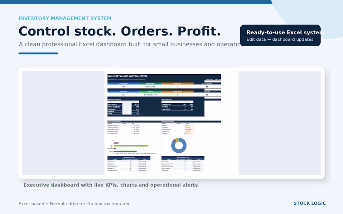Cover image for I will build a professional Excel inventory management system