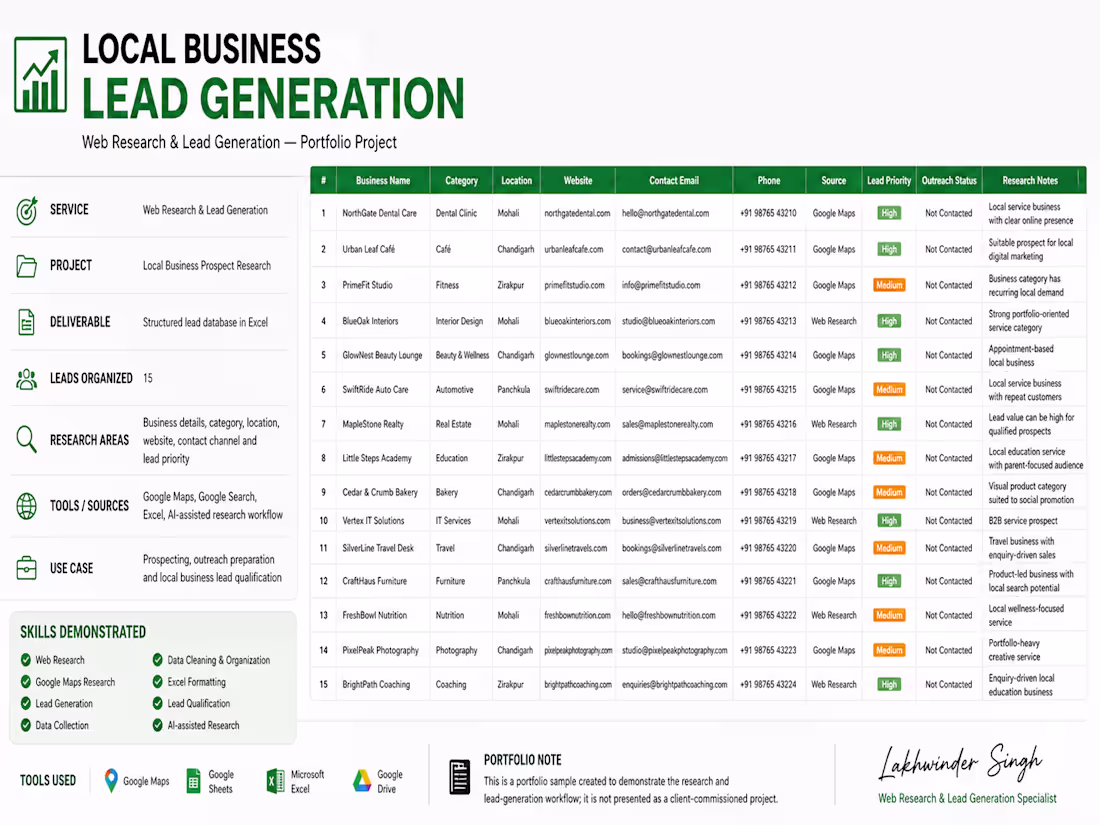 Cover image for Local Business Lead Generation
Researched and