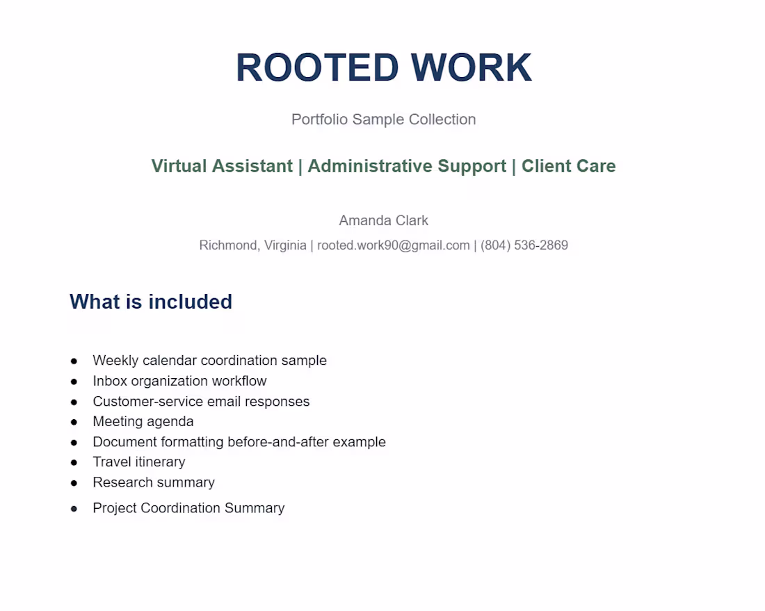 Cover image for Rooted Work Services Offered Example