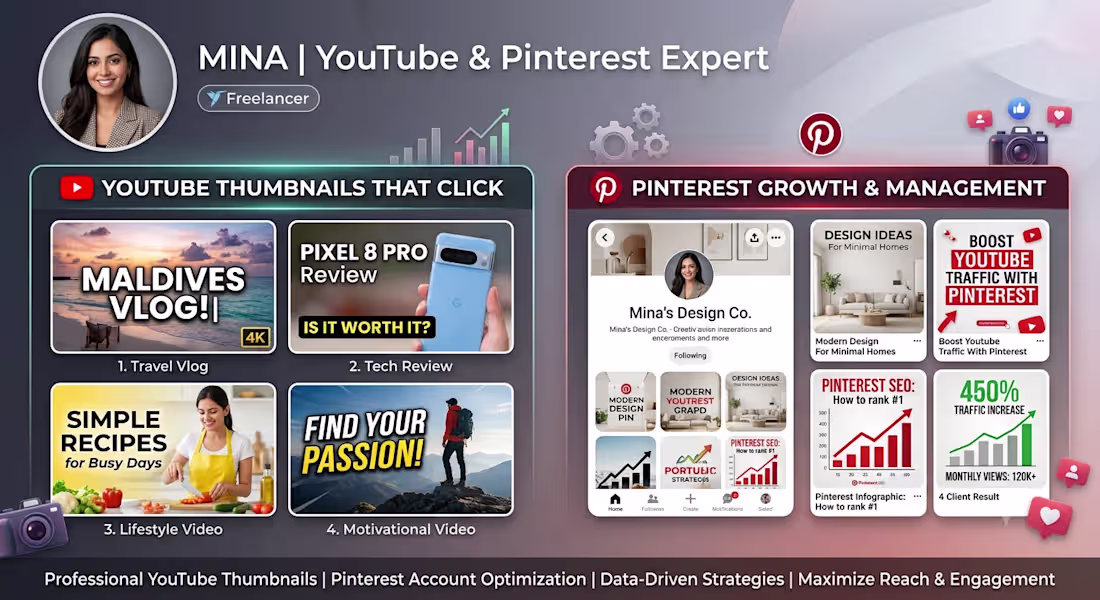Cover image for Will Design YouTube Thumbnails And Manage Pinterest business  