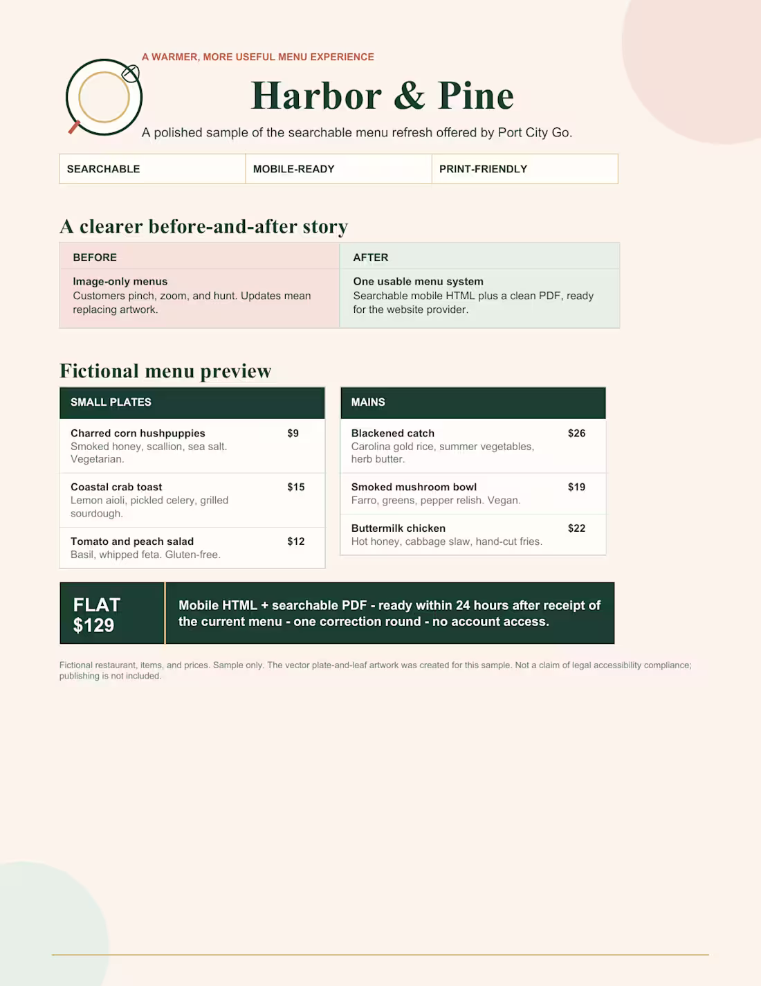 Cover image for Searchable Restaurant Menu — Fictional Concept