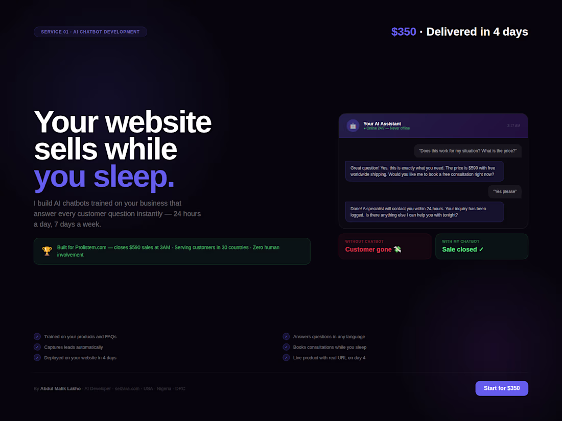 Cover image for I will build an AI chatbot that sells for your business 24/7