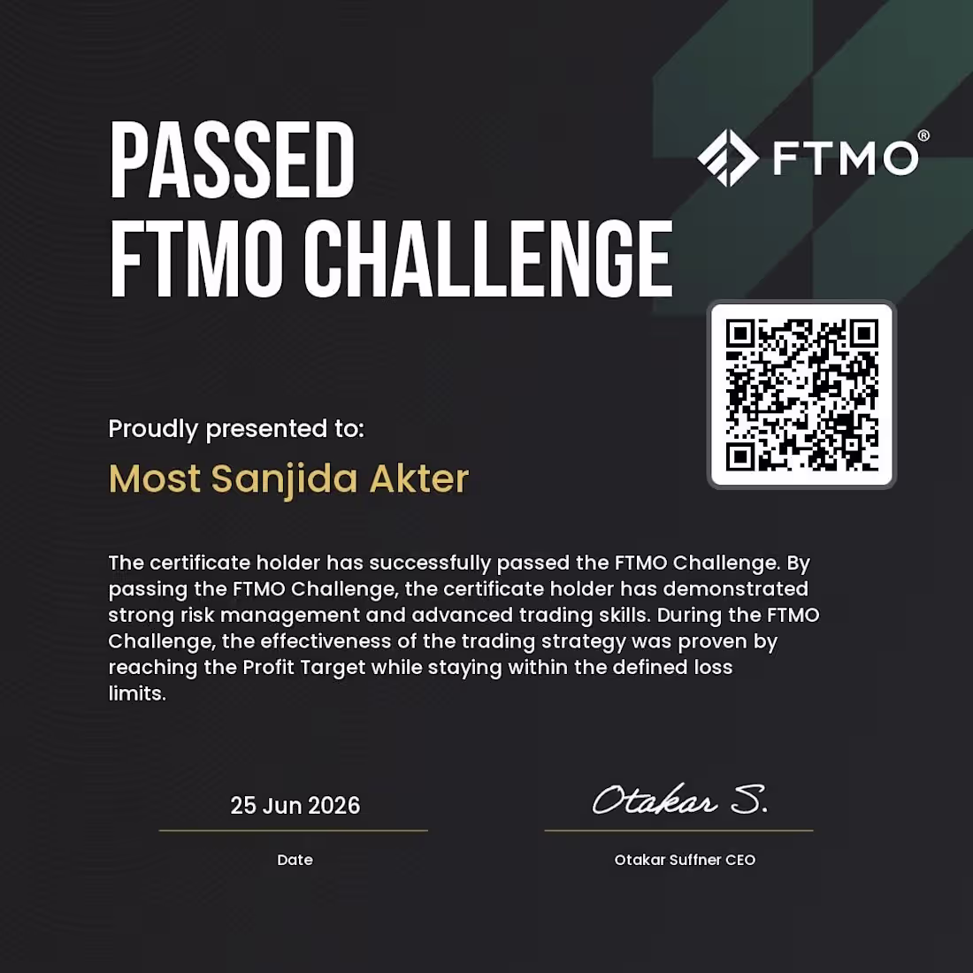 Cover image for FTMO Certificate