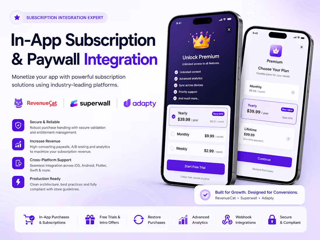 Cover image for Mobile App Subscription Setup & Paywall Integration