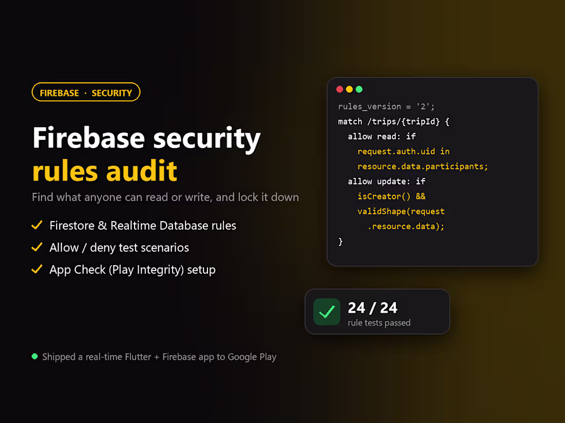 Cover image for Firebase security rules audit & App Check setup