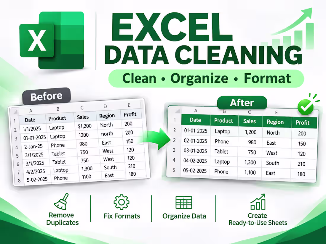 Cover image for I will do professional excel data cleaning and excel formatting