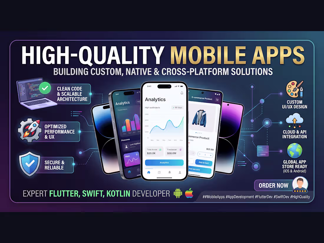 Cover image for Build your mobile app for android and ios using flutter