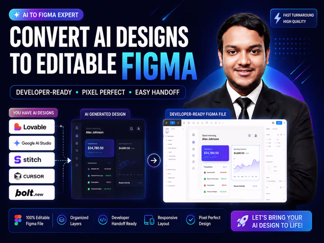 Cover image for AI App OR Website Screenshots to Editable Developer-Ready Figma
