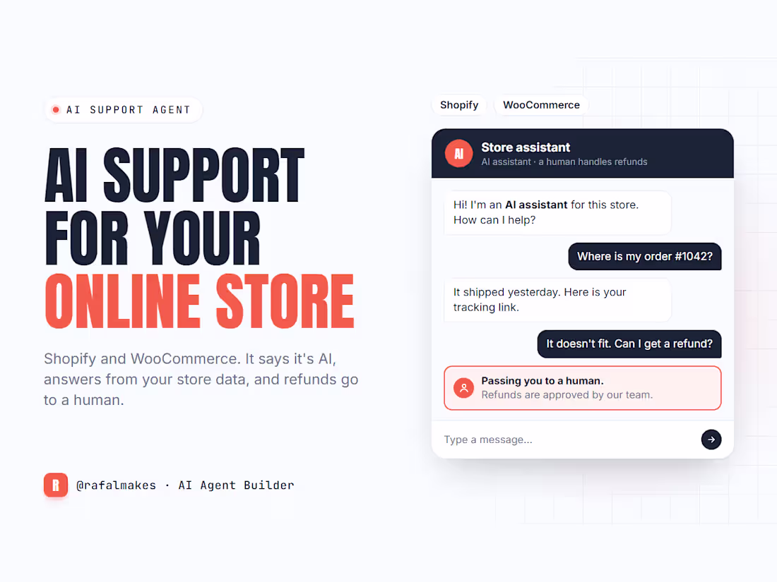 Cover image for AI support agent for Shopify and WooCommerce stores