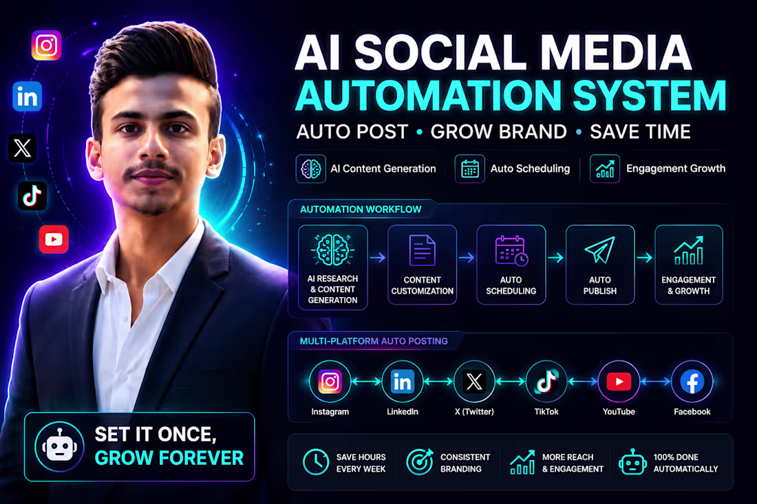Cover image for Social Media Automation system to auto post and grow your brand