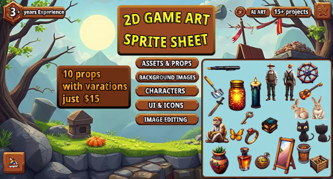 Cover image for I will create high-quality game backgrounds, objects, props,...