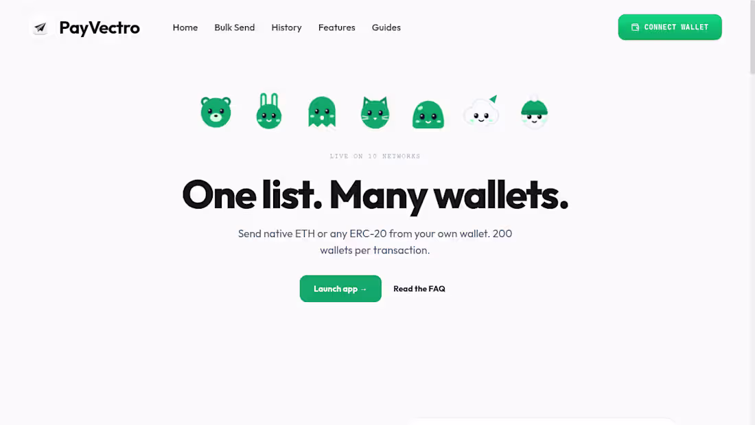 Cover image for PayVectro: non-custodial bulk crypto payouts