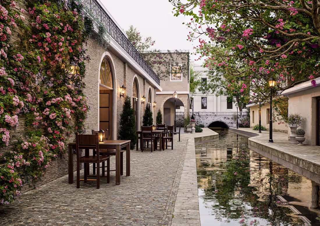 Cover image for An elegant riverside cafe blending timeless architecture wit...