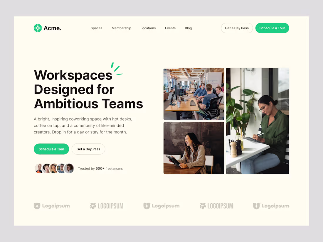 Cover image for Hero section for a coworking space website