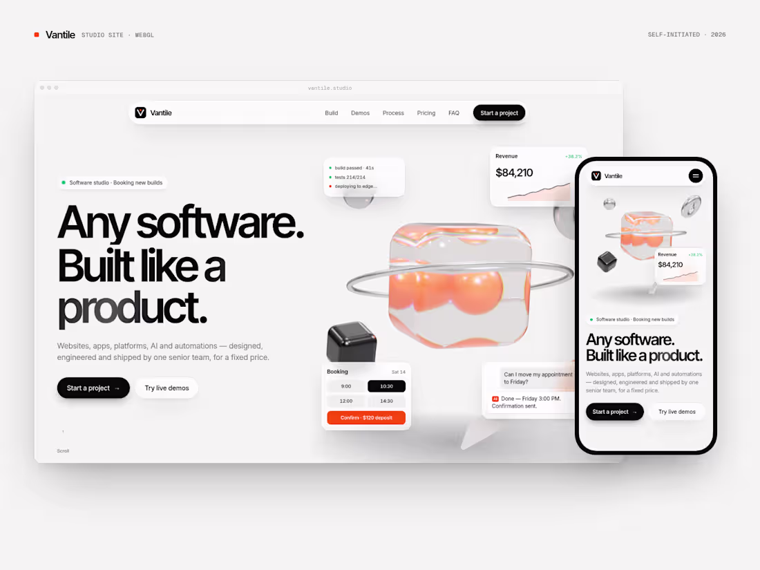 Cover image for Vantile: Studio Website with Real-Time 3D Hero