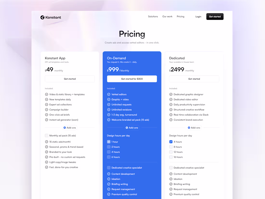 Cover image for Konstant Kreative Pricing Page
