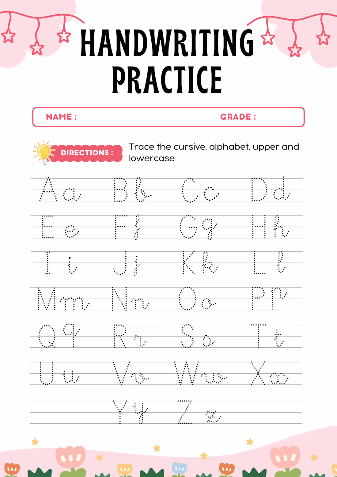 Cover image for Printable Cursive Writing Worksheets for Kids: A-Z Practice