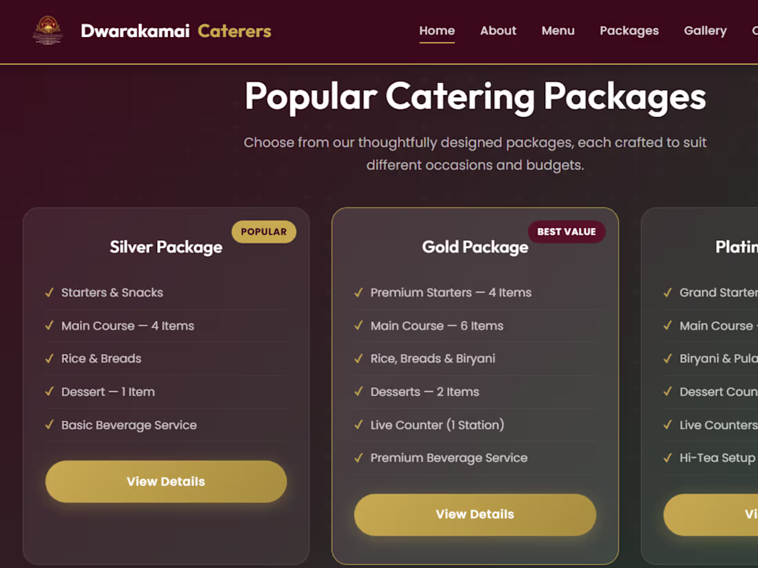 Cover image for Dwarakamai Caterers - Website Design
Designed