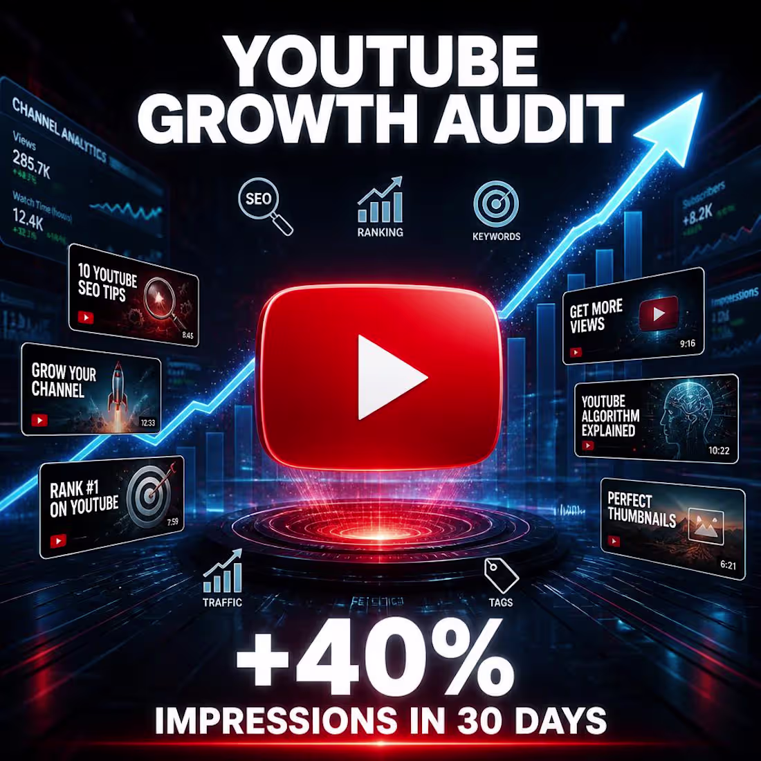 Cover image for YouTube Channel Growth Audit & SEO Overhaul — +40% impressio...