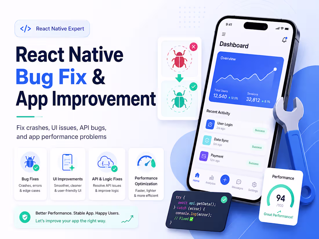 Cover image for React Native Bug Fix & App Improvement