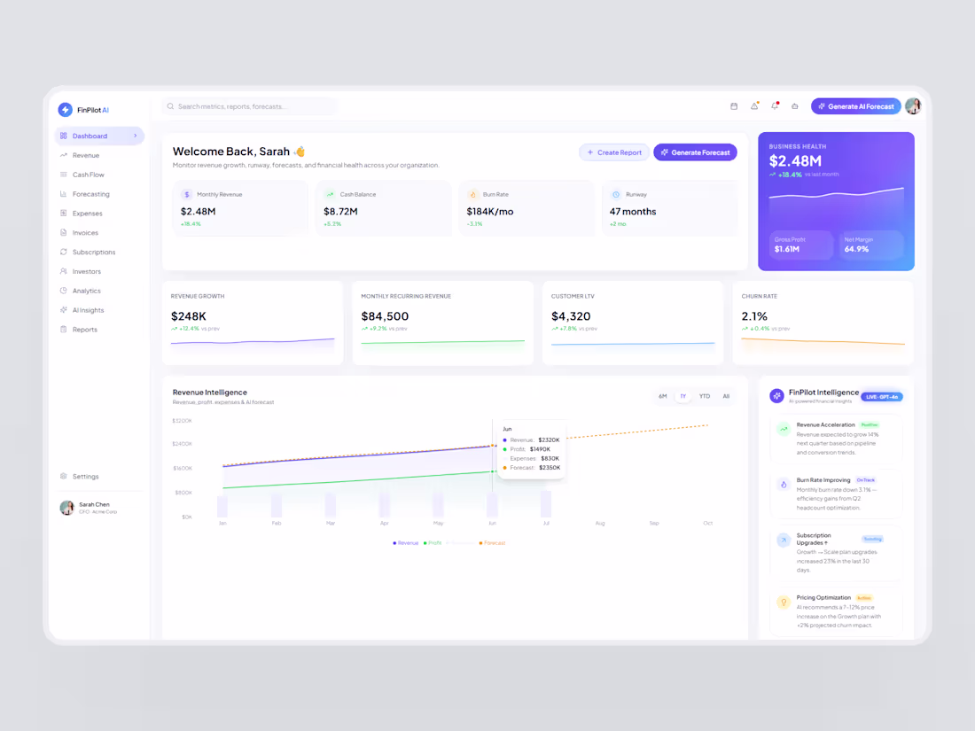 Cover image for FinPilot AI Platform for Finance Teams Dashboard