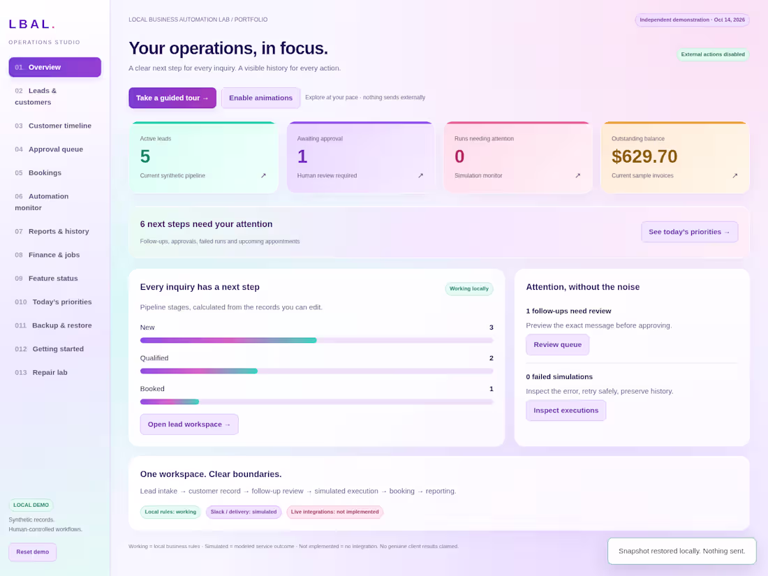 Cover image for Home-Service Operations Dashboard (Spec Build)