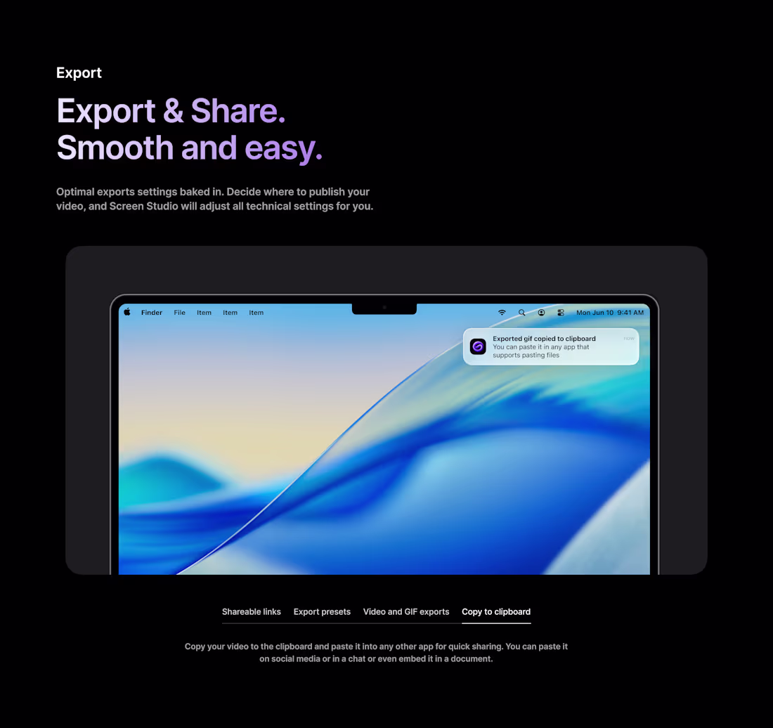 Cover image for Screen Studio Export & Share
