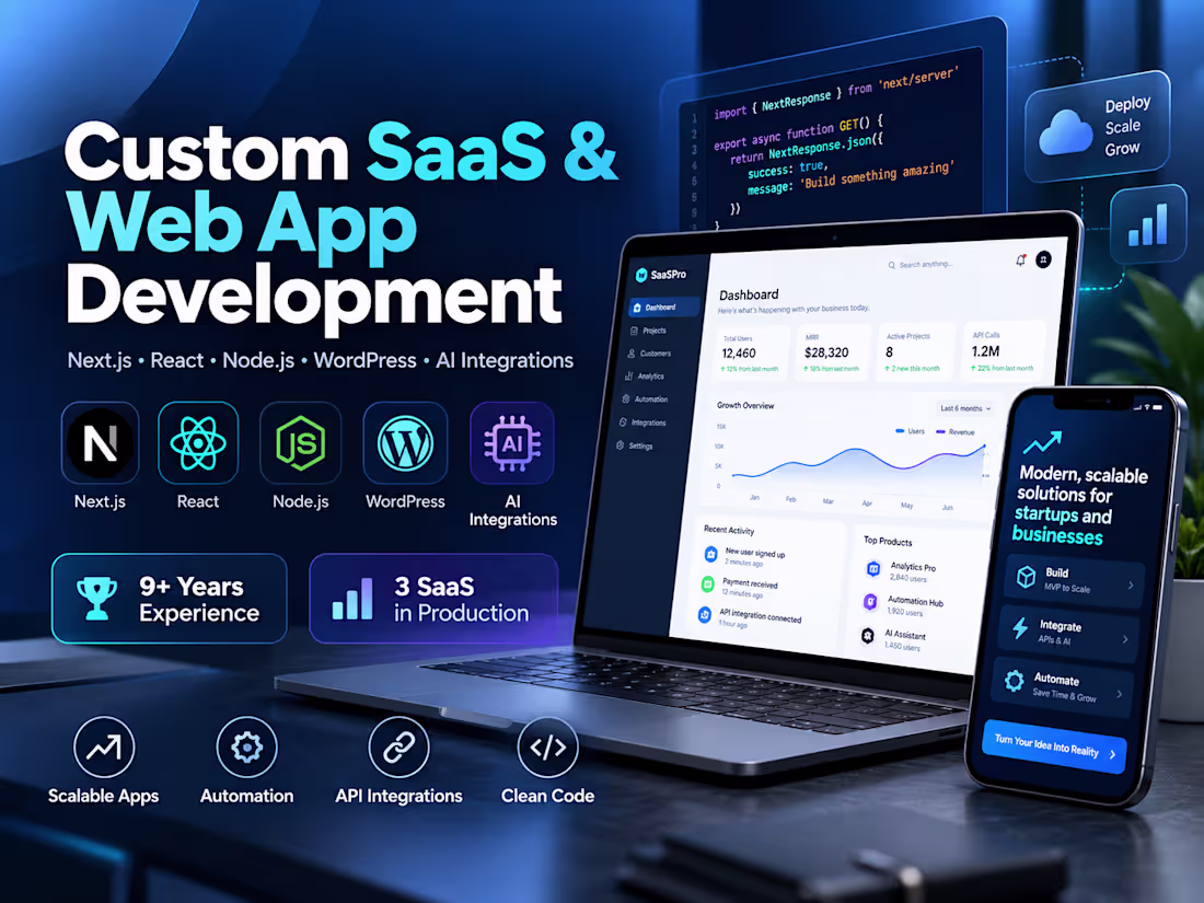 Cover image for I will build your SaaS, web app or custom software
